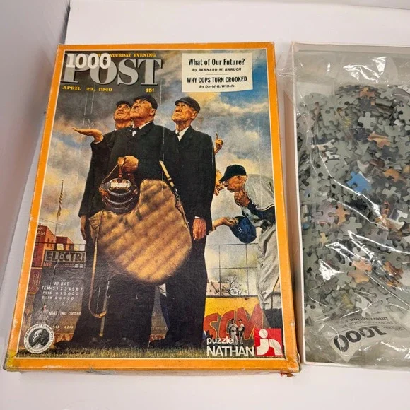 🇺🇸 Vintage Nathan 1000 Piece Puzzle Norman Rockwell Three Umpires SEALED BAG - Picture 4 of 11